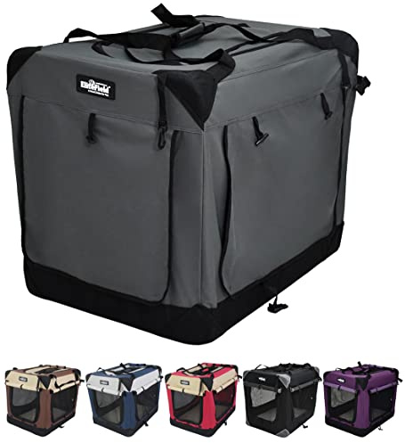 EliteField Faltbare Hundebox mit 3 Türen, für drinnen und draußen, mehrere Größen und Farben erhältlich (76,2 cm L x 53,3 cm B x 61 cm H, Grau + 4 Türvorhänge)