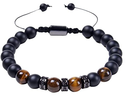 Aotiwe Armband Damen Verstellbar, Armband Männer Braun 8 mm Tigerauge Geflochten Brother Kristall 30cm