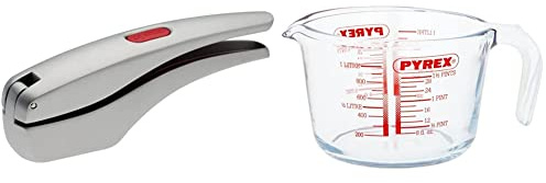 Zyliss E12150 Garlic Press Susi 3, Aluminium, Silver, No Need to Peel Press & Pyrex Glass Measuring Jug, Transparent, 1 Litre