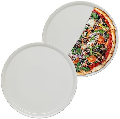 KHG 2er-Set Pizzateller, groß mit 33 cm in weiß, Durchmesser, für Zuhause | perfekt für Gastro und Zuhause, hochwertiges Porzellan, spülmaschinengeeignet & perfekt Stapelbar im zeitlosem Design
