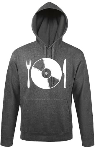 shirt84 Disque vinyle avec couverts à capuche pour homme, Gris foncé chiné, XL