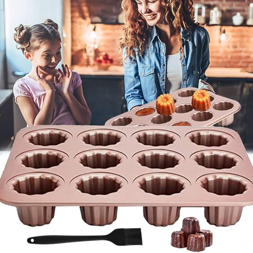 Aisny Mini Kuchenform, 12 Mulden Canele Form Madeleines Backform Mini Gugelhupfform Mini Muffins Backform Karbonstahl Antihaft Kuchen Pan für CanneléS Muffin Pudding Cupcake Brot