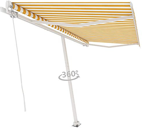Standmarkise Einziehbar Handbetrieben, LAPOOH Balkon Markise, Sonnenschutz, Balkon überdachung, Sonnenmarkise, Terrassen-markisen, 400x300 cm Gelb/Weiß