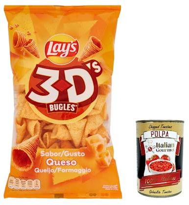 3 x Lay's 3D'S Bugles gusto formaggio 100 G crujientes patatas fritas con sabor a queso + Polpa italiana Gourmet 400 g
