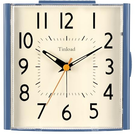 Tinload 11,9 cm großer analoger Vintage-Retro-Wecker, super leise, nicht tickende Uhr mit manuellem Licht, Schlummerfunktion, batteriebetrieben, einfaches Design, für Wohnzimmer, Schlafzimmer
