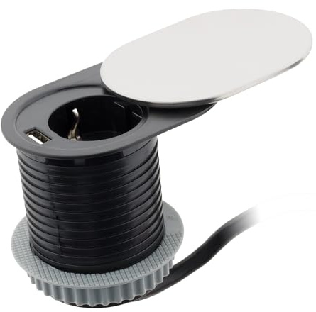 Otio - Prise encastrable Schuko + USB A avec Couvercle à glissière - Noir