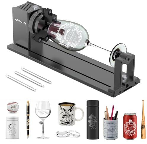 Official Creality Rotary Kit Pro, Laser Rotary Roller 3 in 1 Multi-Function Engraving Accessories for Laser Engraver, Jaw Chuck Rotary for Engraving Cylindrical Objects, Wine glass, Baseball Bat, Ring