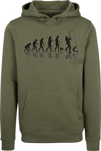 Baddery Angel Hoodie Herren - „Angler Evolution“ (Olive 5XL) | Kapuzenpullover für Profiangler und Hobbyangler