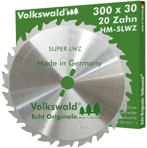 Volkswald ® HM-Sägeblatt SLWZ 300 x 30 mm Z= 20 SUPER-LWZ Hartmetall Präzision Kreissägeblatt Ersatzsägeblatt mit Spanabweiser Hartholz Leimholz für Wippsäge Tischkreissäge Kreissäge