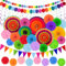 LISOPO Party Dekoration Papier Pompoms Set, Papier Fächer Set, Seidenpapier Pompons, Papierblumen Dreieckige Wimpel und hängende Glitter Punkt Girlande für Geburtstag Party, Hochzeit, Festival Deko