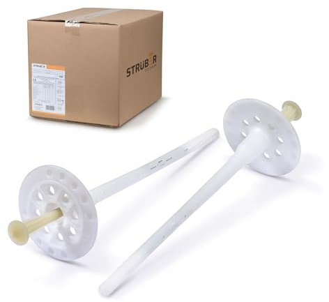STRÜBER Dämmstoffdübel für WDVS (Ø 8x215mm – 100 Stück) Tellerdübel aus Nylon mit Kunststoffnagel Schlagdübel Thermodübel KTP für Styropor EPS Fassadendämmung Wärmedämmung ETA