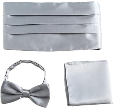 Kummerbund-Set für Herren, Einstecktuch, Fliege, Smoking, Hochzeit, breiter Gürtel, zeremonieller Gürtel, silber, Einheitsgröße