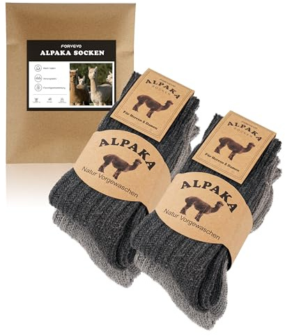 FORVEVO 4 par alpacka-strumpor, ullstrumpor för män och kvinnor, varma vinterstrumpor med alpackaull, termiska fluffiga stickade strumpor för kallt väder, Mörkgrå/ljusgrå, 43-46 EU