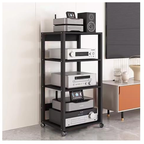 audio rack hifi regal 3/4/5/6/7 Etagen Audio-Komponenten-Rack-Turm Media Stereo Stand Geräte-regale Mit Rollen, Modern Hohe HiFi-Racks Audio-/Videokomponentenschrank Für Heim/Büro(4 tier-110cm(43.3in)