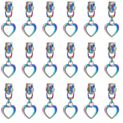 HOBBIESAY 18 Stück Legierungs Reißverschlussschieber In Lebendigen Regenbogenfarben Reißverschlüsse Mit Herz Anhänger Abnehmbare Reißverschlussschieber Gepäck Geldbörsen Taschen Ersatzreißverschlüsse