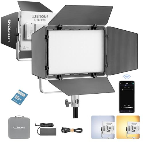 GODOX LITEMONS LP400Bi LED Video Light, Température de Couleur TCT Bicolore 2800K-6500K, 36W Panneau Lumière, 11 Effets de Lumière, Éclairage Continue Contrôle par APP