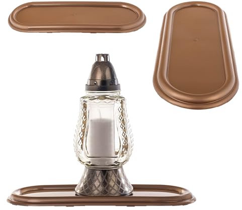 KADAX Base de plástico para luz de tumba, bandeja ovalada para tumba, base de plástico para flores y velas, protección para tumba (oro, 39,5 cm)