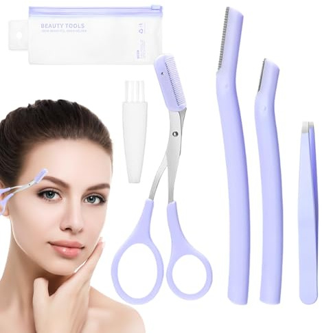 Augenbrauenschere mit Kamm, Augenbrauen-Set für die Damenpflege | Augenbrauenschneider, Augenbrauenpflegeset mit Schutzhülle, Augenbrauenset für Anfänger und Make-up-