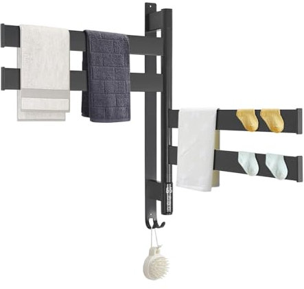 BRRIDE Badheizkörper Elektrisch 90W Handtuchwärmer Bad Handtuchtrockner, 180°Drehung Wasserdichter Badheizkörper mit Digitalem Thermostat & Timer & Häkchen, 48x64cm, IPX4 (Schwarz)