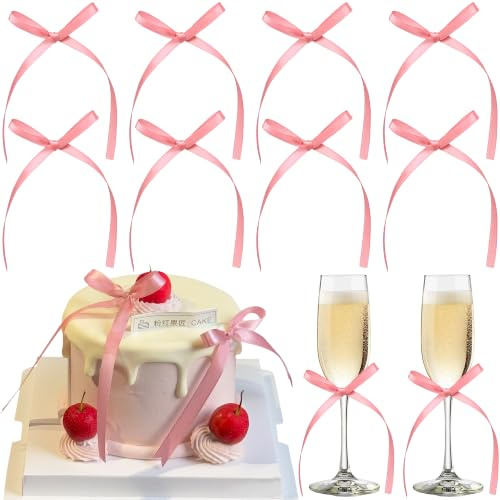 Gyufise 30Pcs Bowknot Cake Toppers Bow Cake Decorations Picks Baby Shower Cake Decorations for Birthday Wedding Party Wedding Anniversary Party Supplies Dark Pink