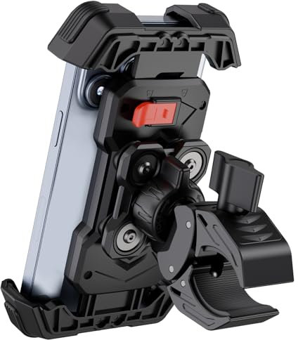 Grefay Porta Cellulare Bici [Doppio Ammortizzatore] Supporto Telefono Moto Porta Telefono Bici 360° Rotabile Compatibile con iPhone 16 15 14 Pro, Galaxy, 4.7''-7.2 Smartphones