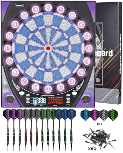 Electronic dartboards for adults, Dartboard with Bright Score Display, Multiple Game, and Durable Design-Perfect for Family Fun and Competitions-Includes Soft Tip with 12 Darts(Blue-Purple, with lamp)