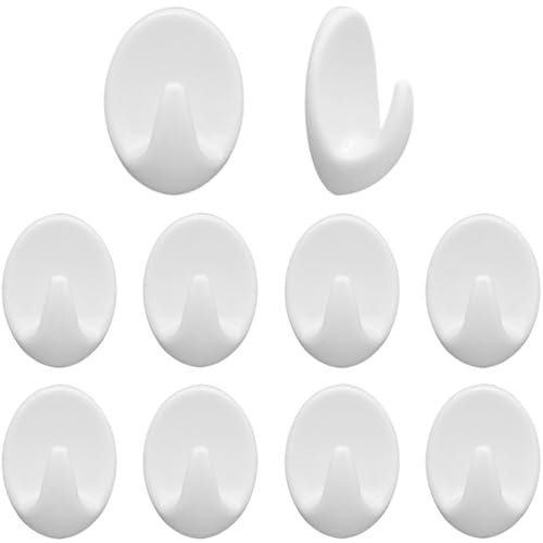 GZSYWZ 10 PCS Self Adhesive Plastic Wall Hooks - Small Extra Sticky White Stick on Hooks for Hanging No Drilling for Kitchen Bathroom