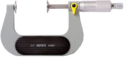 ASIMETO Bügelmessschraube mit Tellermessflächen, Messbereich 0-25 mm | Ablesung 0,01 mm, mit Tellermessflächen, nichtdrehende Spindel, mit Ratsche, Messbereich 0-25 mm, inkl. Etui