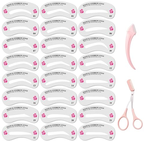 OUDQFCJ 24 Set Timbro Per Sopracciglia,Kit Per Modellare Per Sopracciglia,Eyebrow Powder,Di Stencil Per Sopracciglia Riutilizzabili con set per sopracciglia da 2 pezzi,Sopracciglia Impermeabile