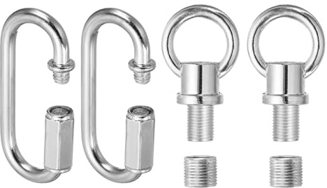 PATIKIL M10 Fine Thread Lamp Female Loop Holder with M12 Adapter Chain Quick Link, Lifting Eye Nut Hook Ring Structural Support to Chandelier, 44 lbs Load Chrome Color Pack of 2