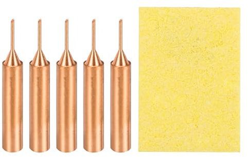 sourcing map 5 Pcs 900M Soldering Iron Tips Copper Non-Magnetic Welding Head with Cleaning Sponge Pad Replacement for Solder Station Tip (900M-T-1C)