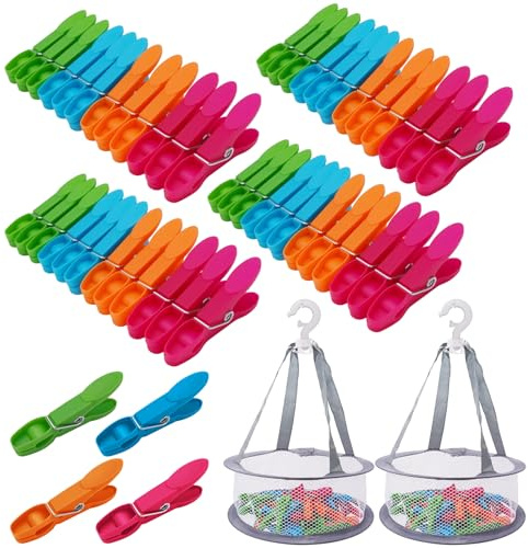 Lot de 48 Épingles à Linge Exterieur, Pinces à Linge Multicolore en Plastique avec Panier, Pince à Vêtements Antidérapantes, Anti-Vent Colored Clothespins pour Serviettes, Vêtements, Chaussettes