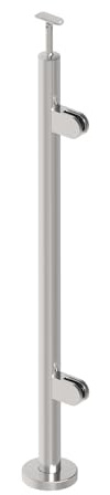 Postes de barandilla derecha, diámetro 42,4, altura de construcción, 1000 mm, acero inoxidable con abrazaderas de cristal, semicircular, 63 x 45 mm, barandilla V2A, pulido K320, pasamanos redondos