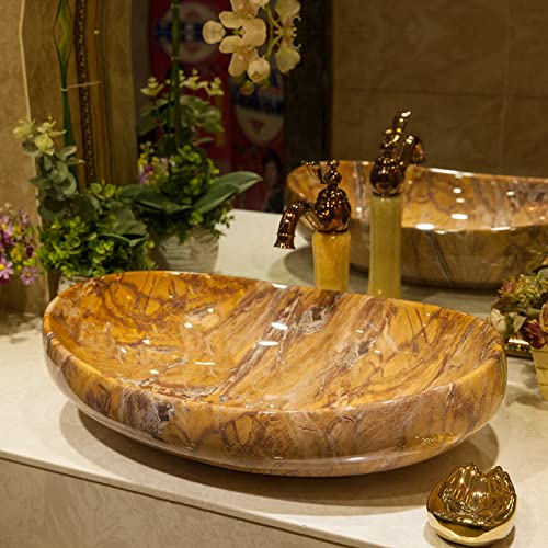 AYCDL Lavandino da Bagno, Lavabo da Appoggio in Porcellana Effetto Marmo, Lavabo da Bagno in Ceramica Artistica-2
