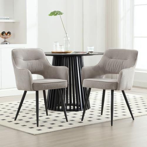 Ya-Home Esszimmerstühle 2er Set Küchenstühle Chenille Essstühle mit Armlehne modern Armlehnstuhl Polsterstuhl mit Metallbeinen für Esszimmer/Wohnzimmer/Küche, Grau