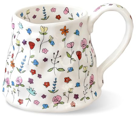 Calkkrer Grande Tasse à Café en Céramique Mignonne avec Fleur et Grande Poignée Faite Main, 500ml Tasse de Thé Rose Fleurie Féminine pour Femmes Saint-Valentin Noël