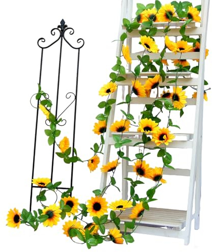 4 Piezas Girasoles Artificiales Guirnalda, 2,4m Enredaderas Artificiales, Flores Artificiales, Seda Flores Artificiales, para Boda Decoración de Mesa, Decoración de Balcón de Fiesta de Jardín