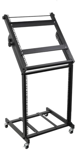 NICCOO 12U Mixer Rack Stand – Adjustable Height DJ Stand, Mobile DJ Table & DJ Controller Stand for Studio, Stage & Home Setup, 2-Tier Audio Equipment Rack with Lockable Wheels, Max Load 100kg, Black