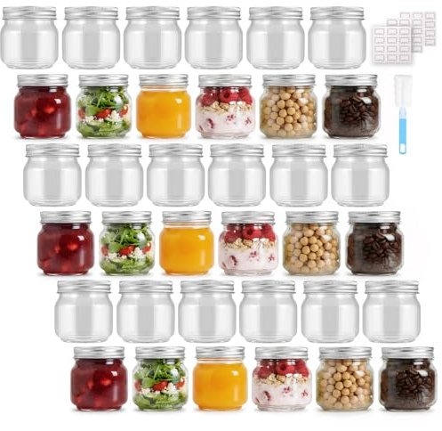 Artist Hand Einmachgläser 250 ml, 36er Set, Zweiteiliger Schraubdeckel | Mit Etiketten und Reinigungsbürste, Gläser für Marmelade, Honig, Dessert, Gewürze und Vorräte
