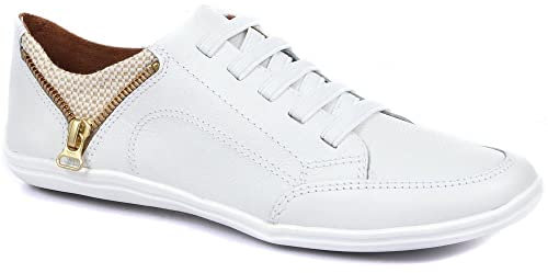 Leather Trainer with Zip Detail - White Size 5