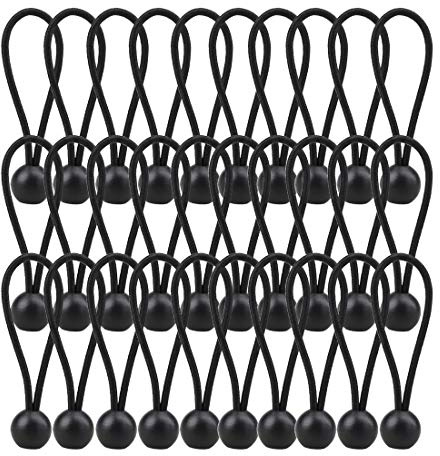 AOPRIE Bungee-Bälle, schwarz, strapazierfähig, 10,2 cm, Planen-Bungee-Schnüre, wetterbeständiger Spanngurt, 4 mm dick, für Camping, Zelte, Ladung, Halten von Draht und Schläuchen, 30 Stück