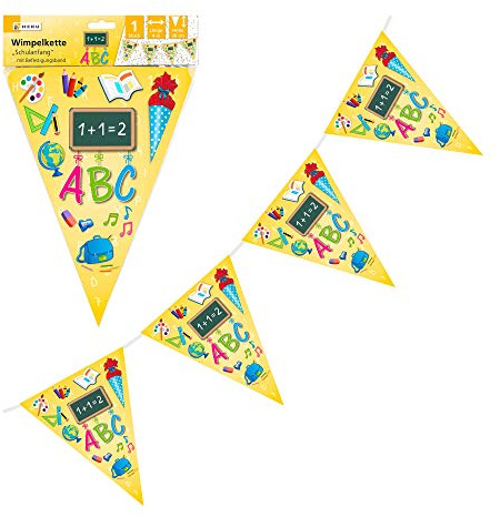 Heku 732-61 - Wimpelkette Schulanfang, Länge 4m, 1. Schultag, Schulstart, Girlande, Hängedekoration | 1. Schultag, Schulstart, Girlande, Hängedekoration