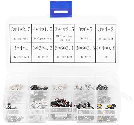 250Pcs Tactile Push Button Smd Dip Assortment Kit Mini Micro Switch for Automotive Remote Control Key