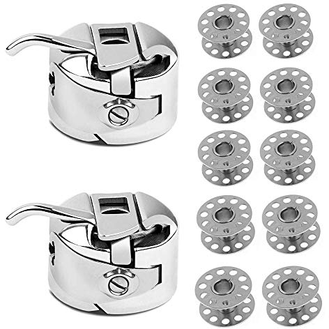 CAILI Nähmaschine Spulen Set Metal 10 Stück Metal Nähmaschine Spulen und 2 Stück Spulenkapsel für Haushaltsnähmaschine Nähzubehör Handwerk Werkzeuge Silber