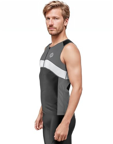 SLS3 Triathlon Men`s FX Tri Top | 3 Pockets | Full Zipper | Jersey | Singlet | Tank | Shirt | Designed by Athletes (Black/Turbulence Gray, Large)