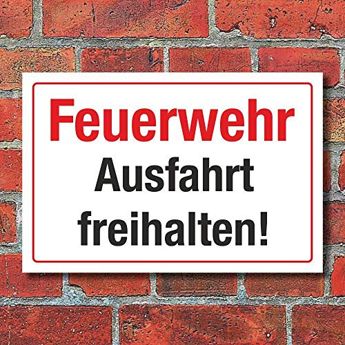 Schild Feuerwehr Ausfahrt freihalten Rettungsweg Leiter 300 x 200 mm | 3 mm Alu-Verbund, wetterfester UV-Direktdruck, robust und langlebig, Made in Germany