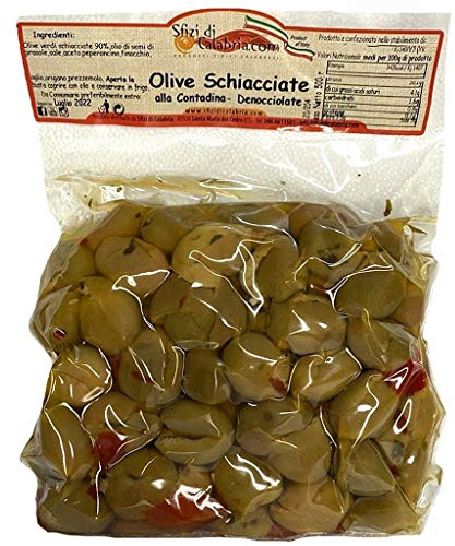 Olive Calabresi Schiacciate Denocciolate e Condite Busta Sottovuoto gr 500 Prodotti Tipici Calabresi