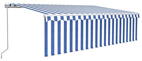 vidaXL Gelenkarmmarkise Einziehbar mit Jalousie Markise Sonnenmarkise Balkonmarkise Sonnenschutz Sichtschutz Garten Terrasse Balkon 5x3m Blau Weiß
