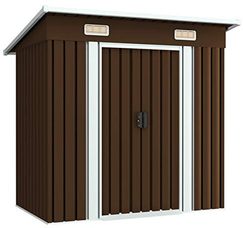 Susany Utrustningsskjul med dörrhandtag och kantskydd utrustningshus 2 ventilationsöppningar trädgårdshus skjul trädgårdsskjul brun 194 x 121 x 181 cm stål
