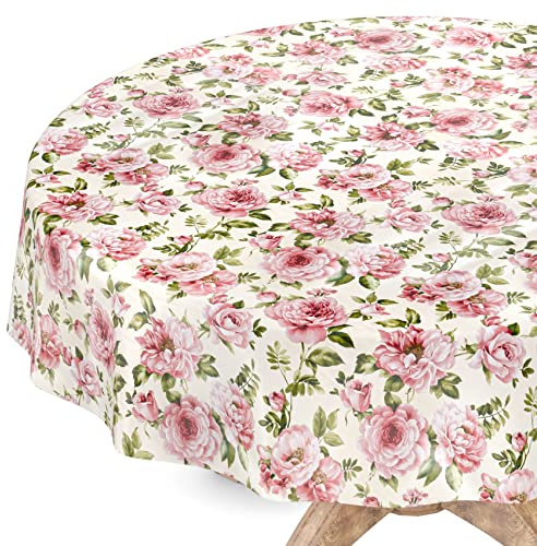 ANRO Tischdecke abwaschbar Wachstuch Wachstuchtischdecke Rund 140cm Schnittkante Natalie Blumen pflegeleicht Wachstischdecke wasserabweisend Gartentischdecke Meterware Lotuseffekt